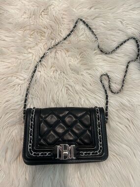 Badgley Mischka Black Quilted Crossbody with Silver Chain & MB Emblem